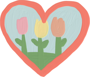 Handdrawn Painterly Cute Objects Heart Flowers